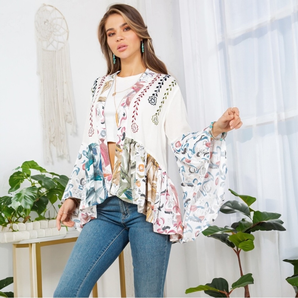 Only 2 LEFT!! Young Threads Denim & Dreams The Patchwork Kimono Shrug MEDIUM
